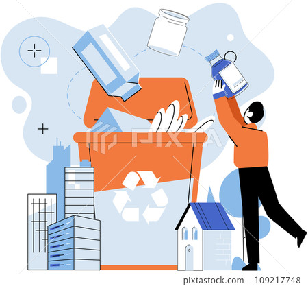 Waste recycling. Vector illustration. Saving environment through recycling is crucial step towards sustainable future The destruction caused by unsustainable waste practices must be addressed 109217748