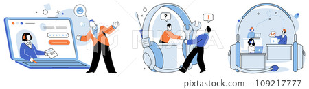 Customer care. Vector illustration. Effective communication is key to providing excellent customer care The occupation customer care representative requires strong interpersonal skills Management 109217777