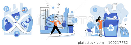 Waste recycling. Vector illustration. Sustainable cleaning practices prioritize natural solutions and eco-friendly products Recycling plays vital role in preserving beauty and integrity our Recycling 109217782