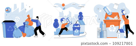 Waste disposal. Vector illustration. By opting for products with less packaging, avoiding single-use items, and embracing culture conscious consumption, we significantly reduce waste generation 109217801