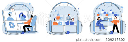 Call center hotline. Vector illustration. The call center hotline concept embodies idea efficient customer service Quality care is hallmark call center hotlines service The call center hotline is hub Call center hotline. Vector illustration. The call center hotline concept embodies idea efficient customer service Quality care is hallmark call center hotlines service The call center hotline is hub 109217802