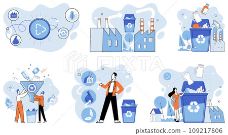Waste disposal. Vector illustration. Just as we sort and separate our waste, recycling plays vital role in waste disposal It is like giving second life to materials would otherwise end up in landfills Waste disposal. Vector illustration. Just as we sort and separate our waste, recycling plays vital role in waste disposal It is like giving second life to materials would otherwise end up in landfills 109217806