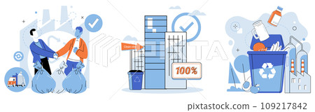 Waste recycling. Vector illustration. Organic waste, when properly recycled, enriches soil and supports plant growth Pollution poses threat to delicate balance our ecological systems Environmental 109217842