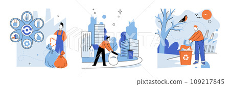 Waste recycling. Vector illustration. The destruction caused by improper waste disposal jeopardizes our ecological balance A clean city with efficient recycling systems fosters healthier environment 109217845