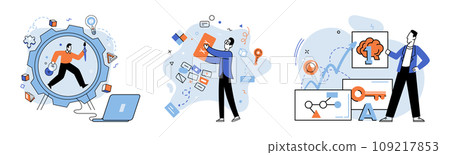 Business idea. Vector illustration. Creative thinking fuels imagination, allowing entrepreneurs to envision new possibilities and carve unique path in business world Strategy is compass guides Business idea. Vector illustration. Creative thinking fuels imagination, allowing entrepreneurs to envision new possibilities and carve unique path in business world Strategy is compass guides 109217853