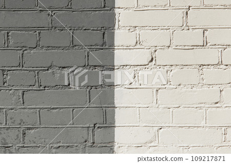 Two Colors Paint Brick Wall White Light Dark Gray Abstract Design Wall Texture Background Facade Art 109217871