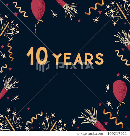 Celebrating banner with text 10 years. Dark theme 109217921