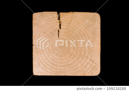 Wooden block plank with cracked wood square object close-up on black background isolated Wooden block plank with cracked wood square object close-up on black background isolated 109218288