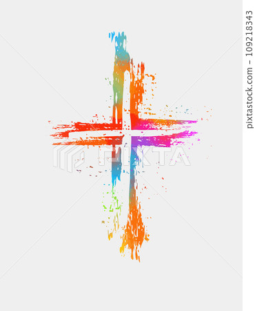 Hand drawn christian cross signs. Brush painted black icons. hand drawing. Not AI. Vector illustration 109218343