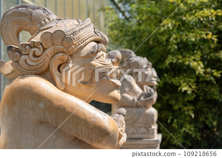 Balinese stone sculptures, traditional balinese statues. Asia and Indonesia culture Balinese stone sculptures, traditional balinese statues. Asia and Indonesia culture 109218656
