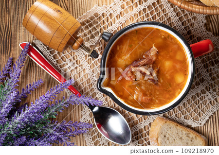 Traditional cabbage soup. Traditional cabbage soup. 109218970