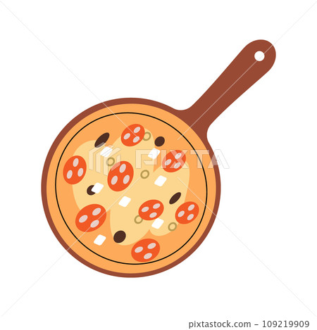 Pizza on a wooden board. Traditional italian fast food. Vector illustration. 109219909