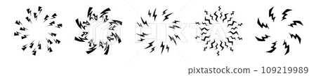 Lightning bolt round frame. Battery charge flash energy. 109219989