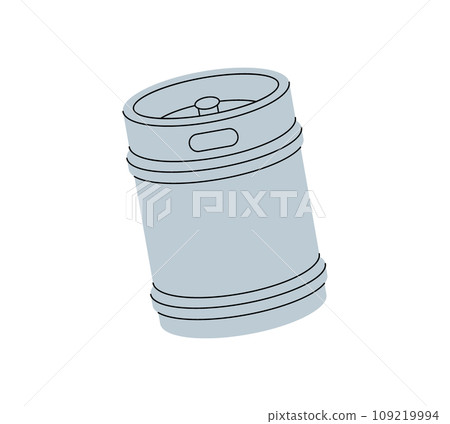 Metal beer keg. Beer pub product. Brewing process, brewery factory production element. Vector illustration. Metal beer keg. Beer pub product. Brewing process, brewery factory production element. Vector illustration. 109219994