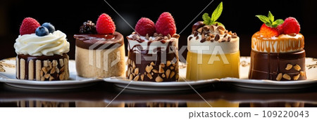 a photo of small French cakes adorned with enchanting decorations 109220043