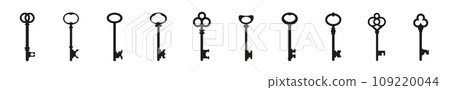 Old vintage key skeleton black silhouette Old vintage key skeleton black silhouette 109220044