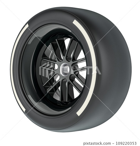 Racing Wheel with white hard compound type tyre, 3D rendering 109220353