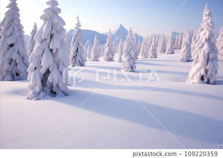 Snow-Covered Christmas Tree with Beautifully snowy Branches in a Winter Wonderland 109220359