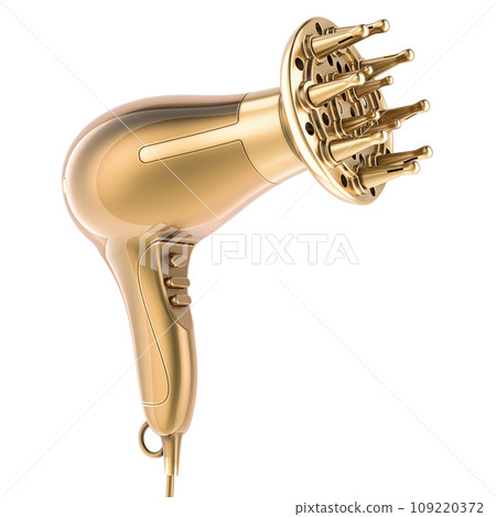 Golden Diffuser hair dryer, 3D rendering Golden Diffuser hair dryer, 3D rendering 109220372