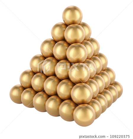Pyramid from golden balls. 3D rendering Pyramid from golden balls. 3D rendering 109220375