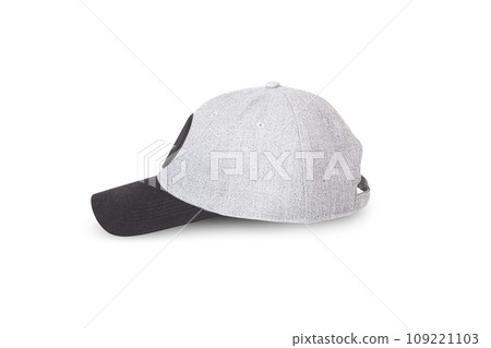Grey baseball cap. Sports hat with visor isolated on a white background 109221103