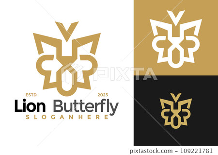 Lion Butterfly Logo design vector symbol icon illustration Lion Butterfly Logo design vector symbol icon illustration 109221781