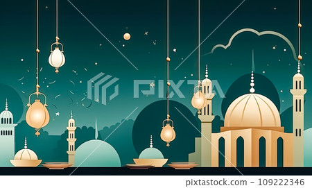 Festive mosque, A symbol of Ramadan celebration Festive mosque, A symbol of Ramadan celebration 109222346