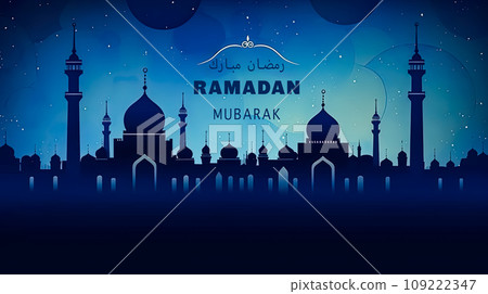 A tranquil scene of Ramadan celebration a crescent moon above 109222347