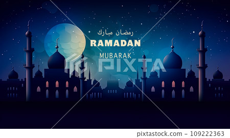 Moonlit mosque, Ramadan celebration in full swing 109222363
