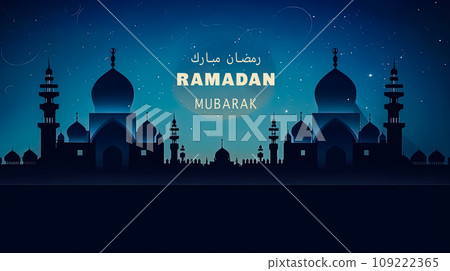 A mosque illuminated at night Ramadan Mubarak 109222365