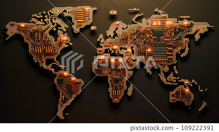 World map crafted from chips 109222391