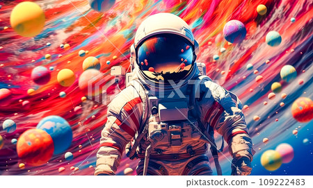 A fearless astronaut explores the surface of an alien planet 109222483