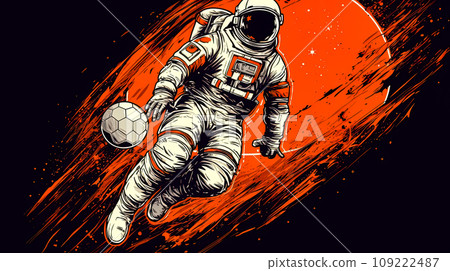 A cosmic match unfolds on Mars as an astronaut dribbles a football A cosmic match unfolds on Mars as an astronaut dribbles a football 109222487