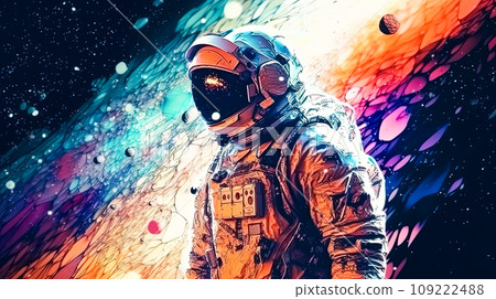 an astronaut in a sleek spacesuit confidently strides through otherworldly terrain an astronaut in a sleek spacesuit confidently strides through otherworldly terrain 109222488
