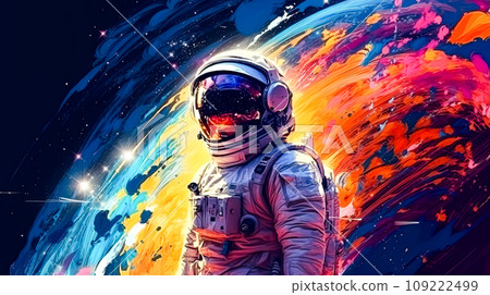 The silhouette of an astronaut against the backdrop of a cosmic tapestry The silhouette of an astronaut against the backdrop of a cosmic tapestry 109222499