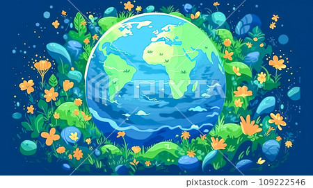 A planet in bloom, Earth adorned with green landscapes and lush trees 109222546