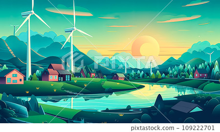 Amidst rolling hills, wind turbines harness natures power 109222701