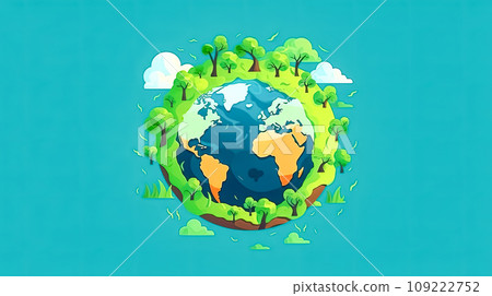 A planet in bloom, Earth adorned with green landscapes and lush trees A planet in bloom, Earth adorned with green landscapes and lush trees 109222752