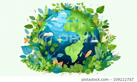 Verdant planet, Earth adorned with green grass and trees 109222787