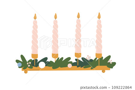 Advent wreaths with long four candles.Vector illustration in flat style Advent wreaths with long four candles.Vector illustration in flat style 109222864