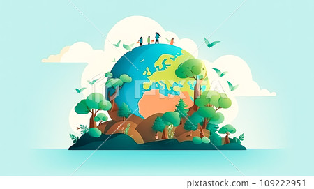 United for Earth, Diverse people against greenery 109222951