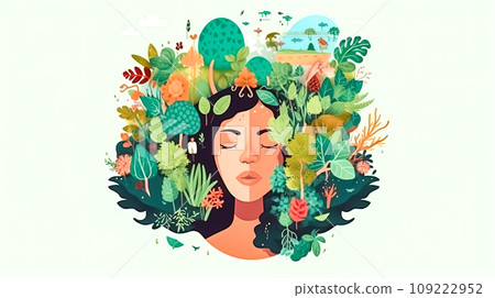 A girl dons Mother Natures mantle amidst greenery 109222952