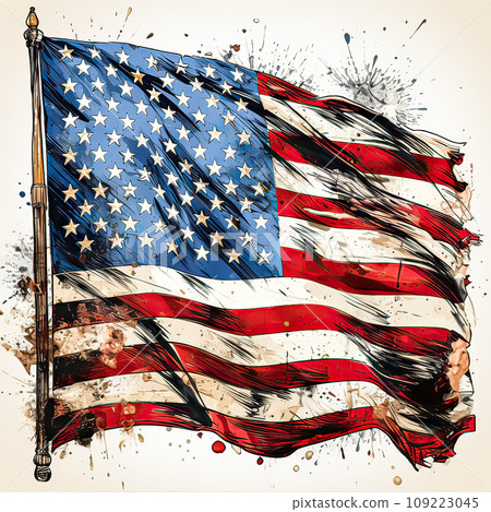 A watercolor image of the US flag 109223045