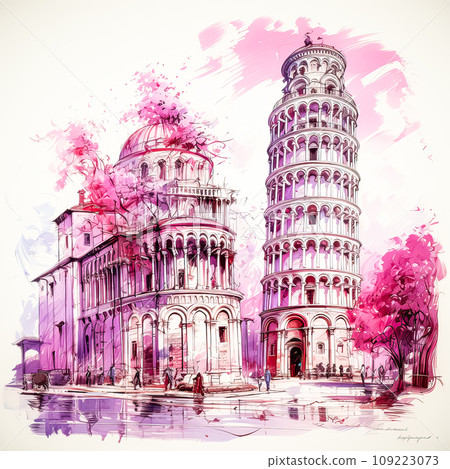 Leaning Tower of Pisa in watercolor A picturesque portrayal Leaning Tower of Pisa in watercolor A picturesque portrayal 109223073