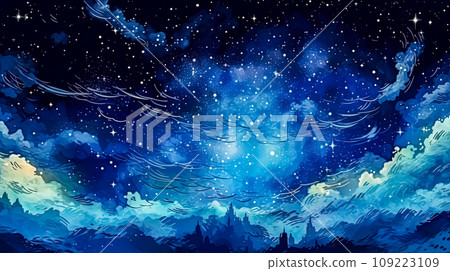 Watercolor magic unfolds in a starry sky Watercolor magic unfolds in a starry sky 109223109