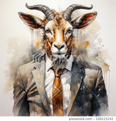 Business watercolors of a racing goat in elegant suits 109223242