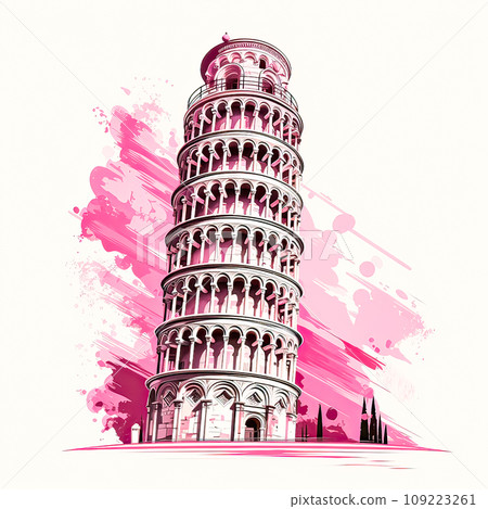 Leaning Tower of Pisa in watercolor A picturesque portrayal 109223261