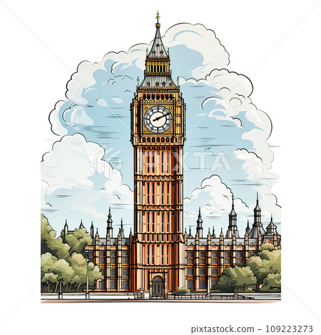 clock Big Ben sketch watercolor 109223273
