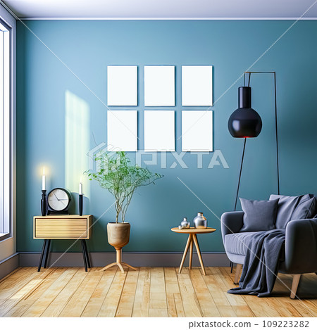 Design dreams unfold in watercolor a chic apartment with modular paintings mockup 109223282