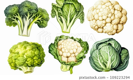 variety of cabbages broccoli, white cabbage, and cauliflower 109223294